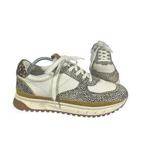 Madewell Size 9 Animal Print Mixed Media Sneakers White Leather Casual Shoes
